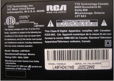 Rca television serial number b6235255